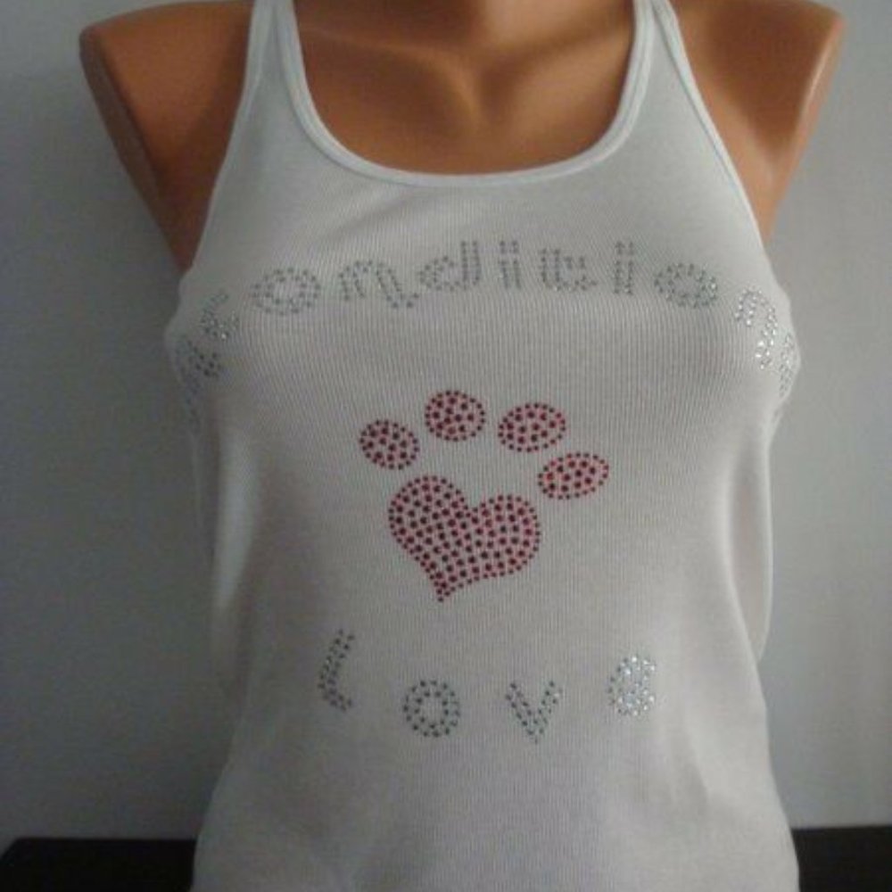 heart paw rhinestone tank